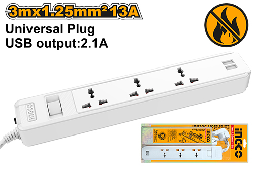 HES13041VSB 3 WAYS EXTENSION SOCKETS WITH USB