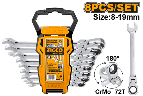 HKSPAR1083  8 PCS  FLEXIBLE RATCHET SPANNER SET