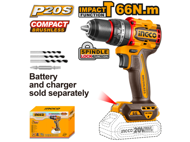 CIDLI206681 20V LI-ION COMPACT BRUSHLESS CORDLESS IMPACT DRILL 66Nm