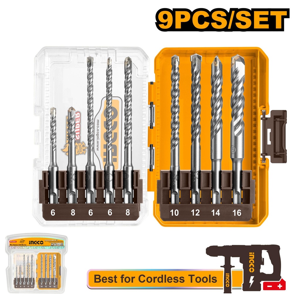 AKDL30906 9 PCS SDS PLUS HAMMER DRILL BITS SET